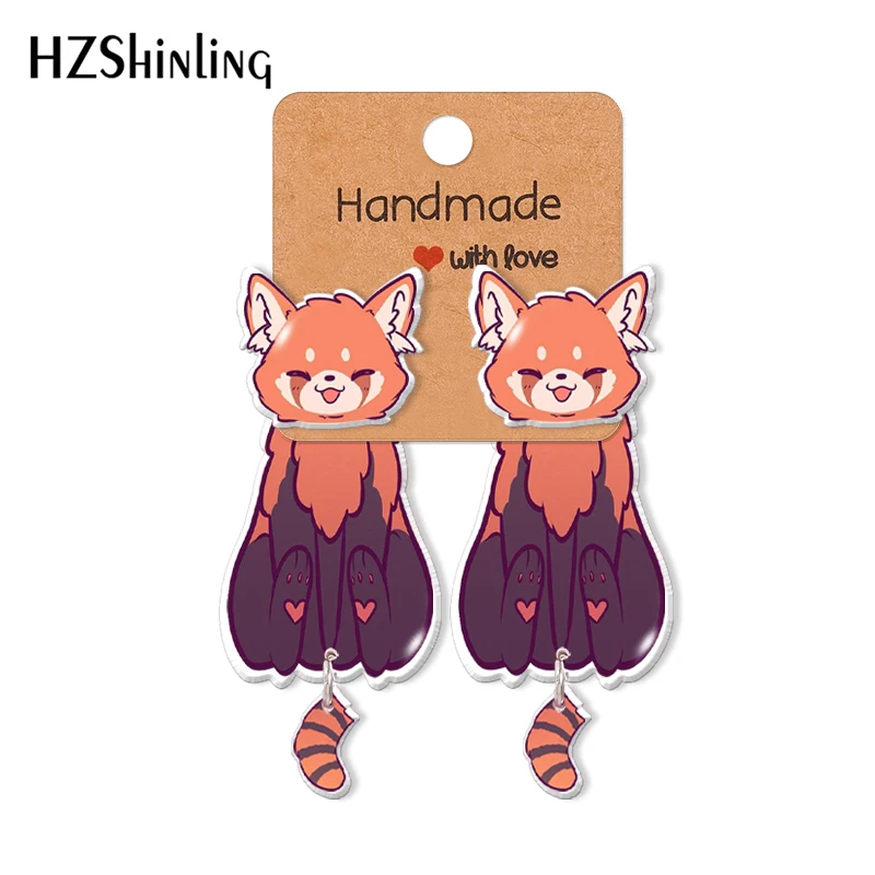 2021 New Cute Panda with Bamboo Acrylic Stud Earring Animal Red Panda Epoxys Resin Jewelry Handmade Items Gifts Girl
