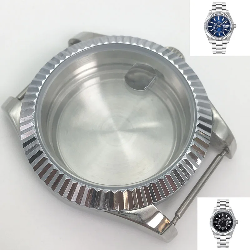 

40mm Men's Watch Accessories Sapphire Glass Date Window Silver Watch Case for ETA MIYATA 2813 Movement