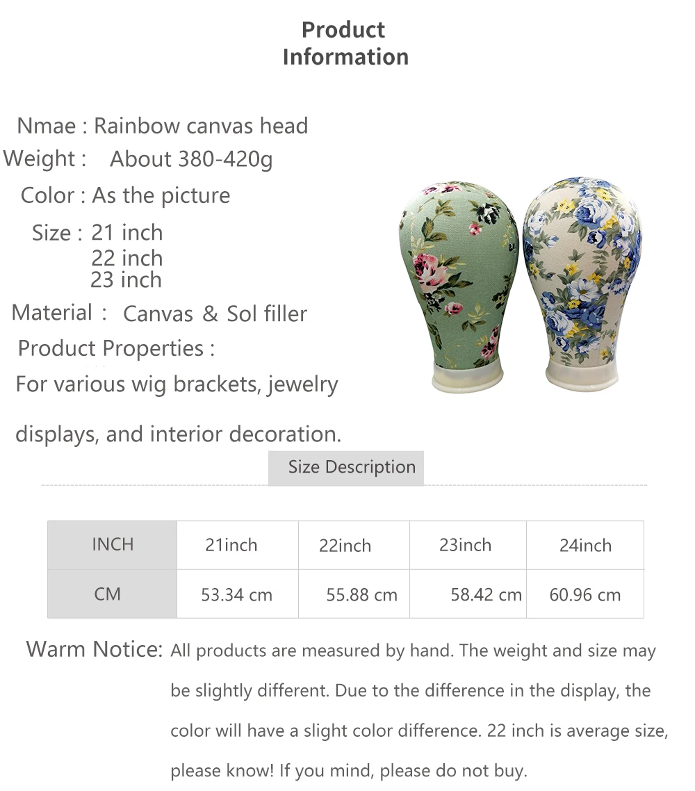 Colorful Printed Flower Canvas Head Covered Block Mannequin Wig Stand Head 21-23inch Used For Wig Making Stocking And Display