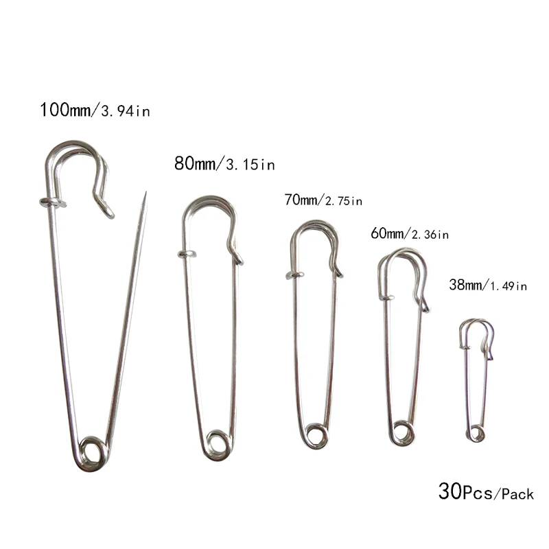 30 Pcs/Set Large Metal Safety Pins Silver Color Pins for Jewelry Crafts DIY Sewing Tools Accessory Apparel Accessories Pins