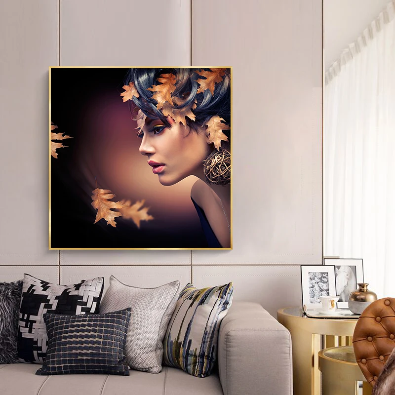 

Abstract Fashion Women Hair With Leaves Painting On Canvas Wall Art Picture Prints And Posters For Living Room Home Decoration