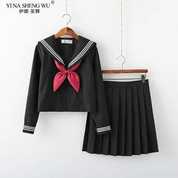 Black White JK Uniform Summer Short/long Sleeve Japanese School Uniforms Girls Sailor Sets Pleated Skirt JK Uniform COS Costume