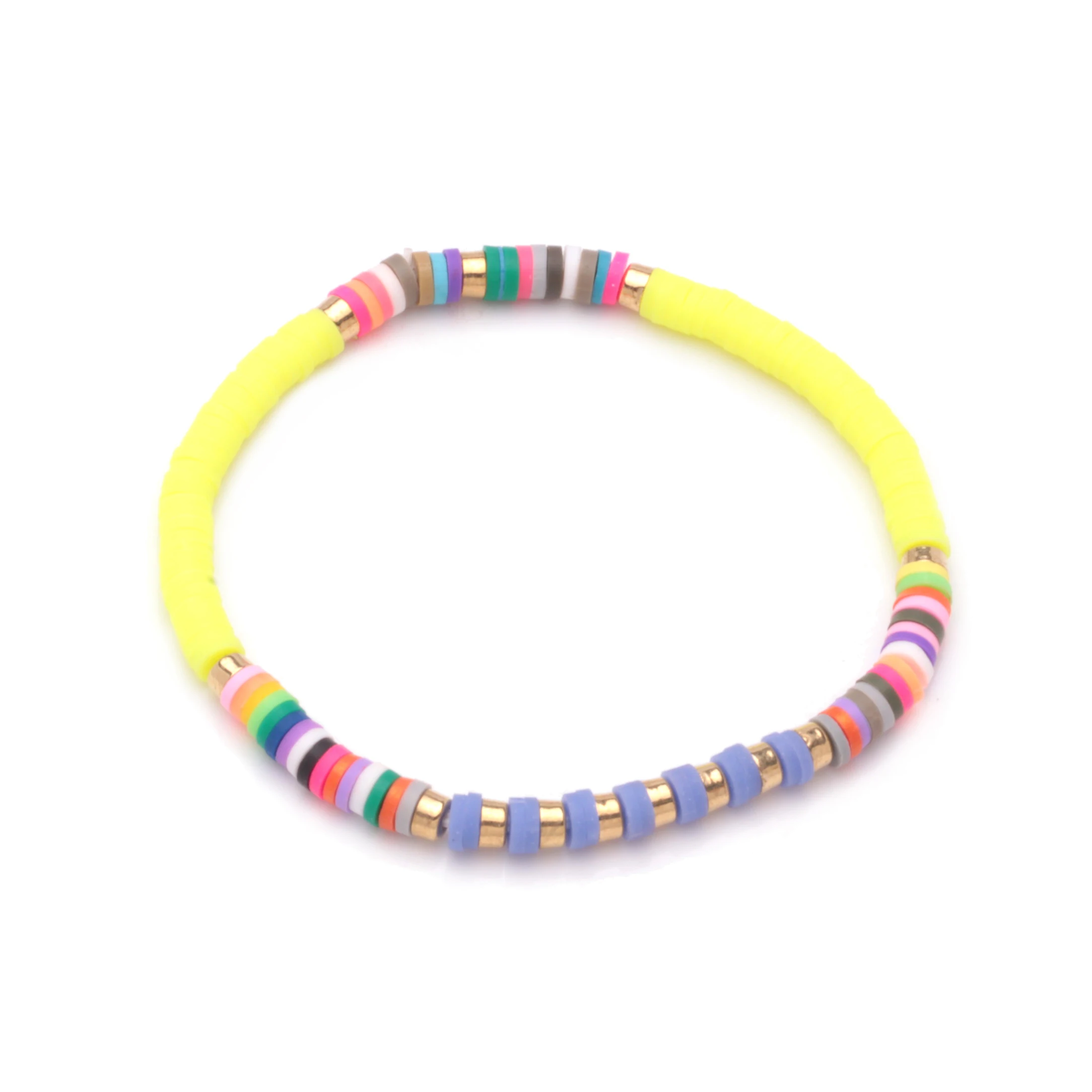 Mix Vinyl Heishi Discs Bead Stretch Bracelet Women Men Colorful CCB Spacer Bead Polymer Clay Natural Tubular Bracelets Nova Gift