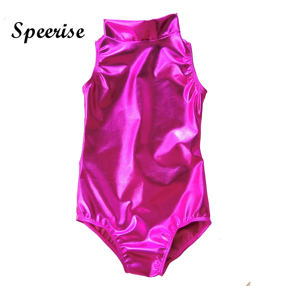 Speerise Kids High Neck Sleeveless Ballet Leotard Child  Spandex Leotards Shiny Gymnastics For Girls Toddler Dancewear