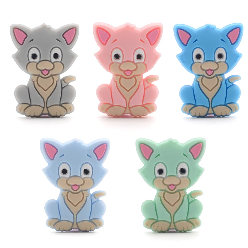 LOFCA Cat Silicone Beads 5pcs BPA Free Baby Teething Bead Teething Beads Food Grade Nursing Chew Silicone Beads Baby Teether