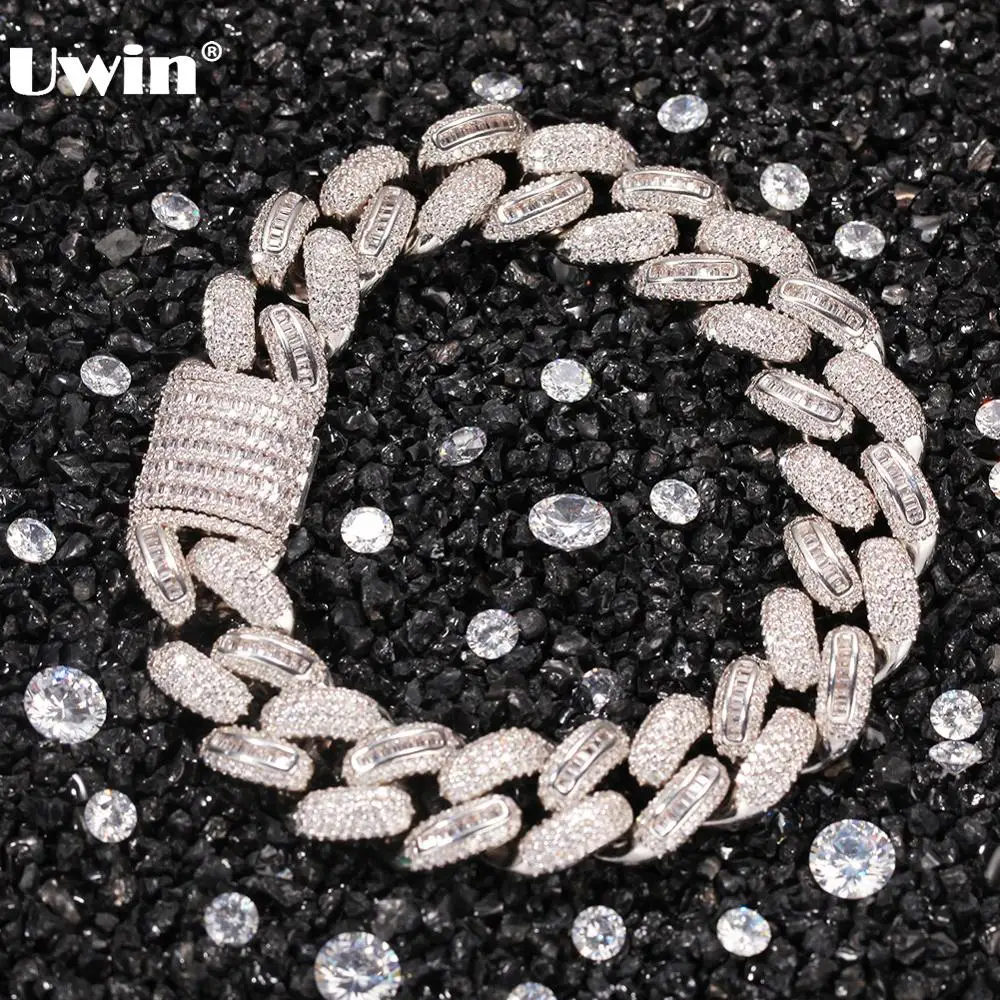 UWIN 15.5mm Baguettecz CZ Bracelets Necklaces Miami Cuban Bracelet Micro Paved CZ Necklaces Hip Hop Jewelry for Gifts