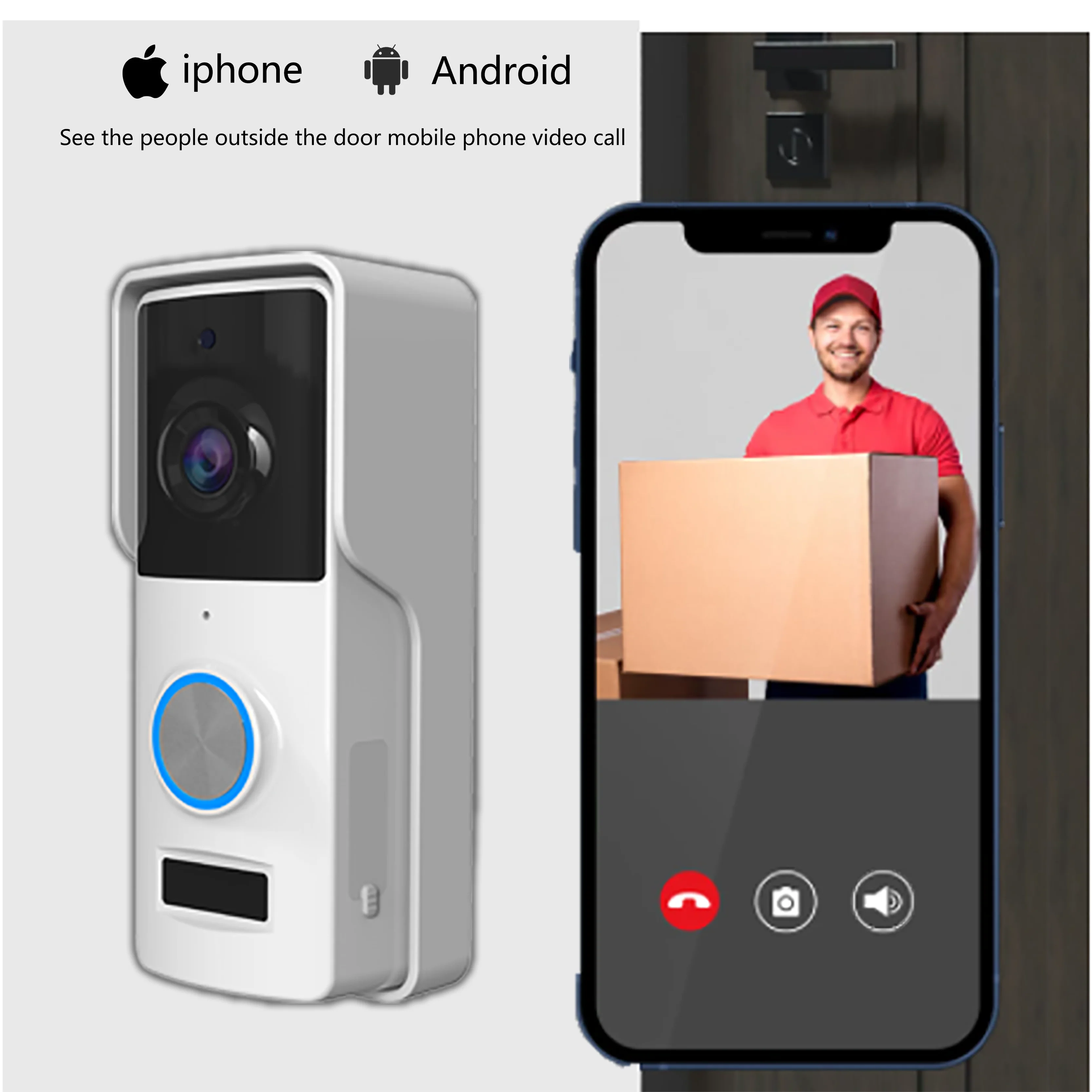 WF005 Tuya Smart WIFI Doorbell HD 1080P Wireless Camera Two-way Voice  Audio Works IP65 Waterproof Compatible IOS and Android