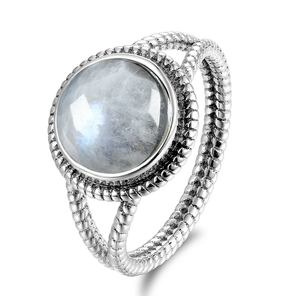 7x9MM Natural Moonstone Silver 925 Rings New Design Fancy Ring For Men Women Wholesale Vintage Wedding Party Jewelry Size 6-10