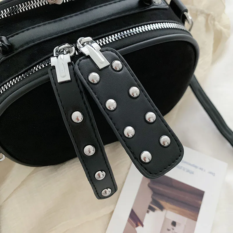 Luxury Scrub Leather Women Flap Bag Large Capacity Female Shoulder Bag Small Crossbody Bags For Women Rivets Black Tote Handbag