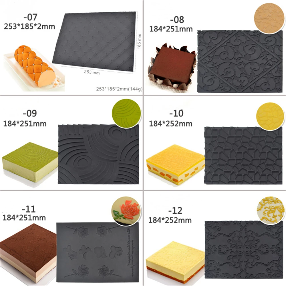 Mousse Silicone Mold Mousse Swiss Roll Texture Mat Bark Love Lace Fondant Mat Pastry Decoration Tools Baking Accessories