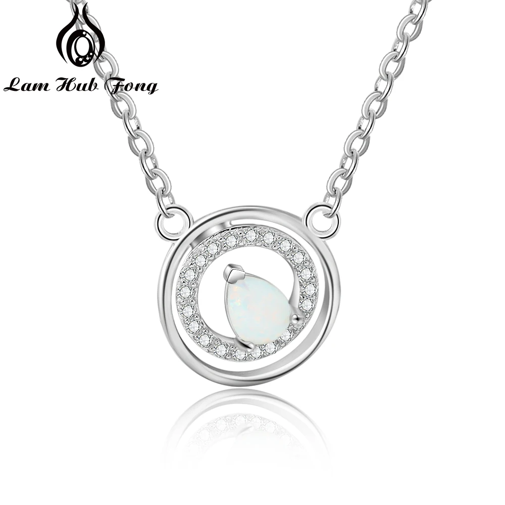 Circle Round Necklaces for Women Cubic Zirconia Water Drop Opal Stone Necklaces Fashion Wedding Jewelry Gifts (Lam Hub Fong)