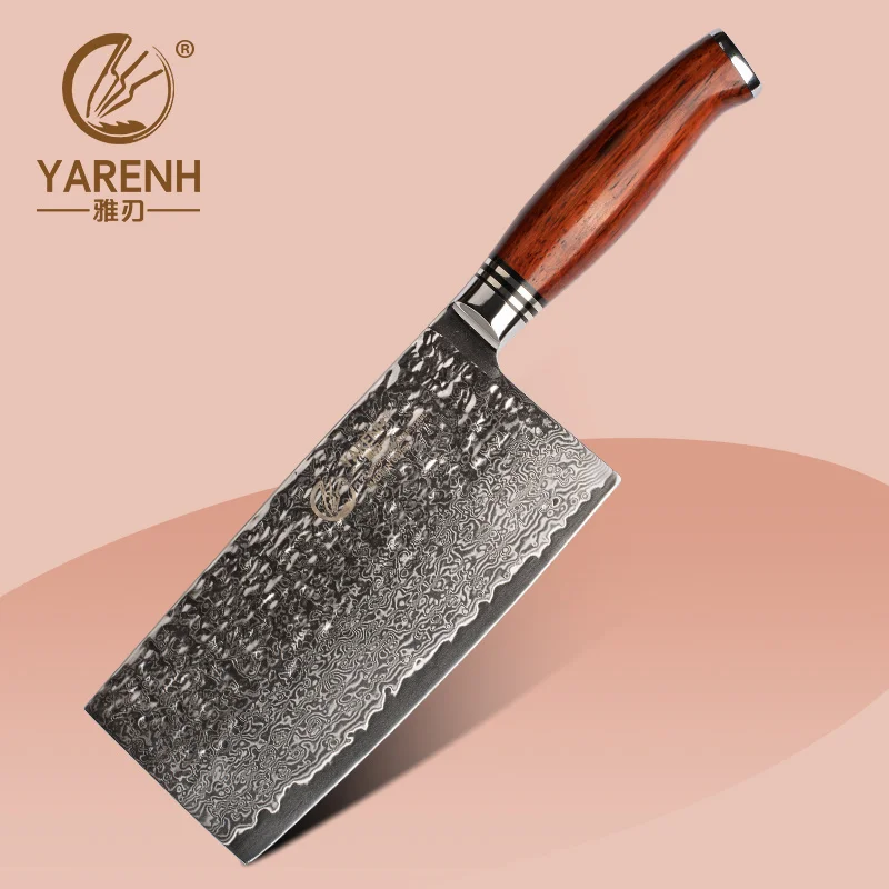 YARENH 7 Inch Damascus Chinese Style Chef Knife 73-Layer Damascus Steel Kitchen Utility Cooking Knife with Dalbergia Wood Handle