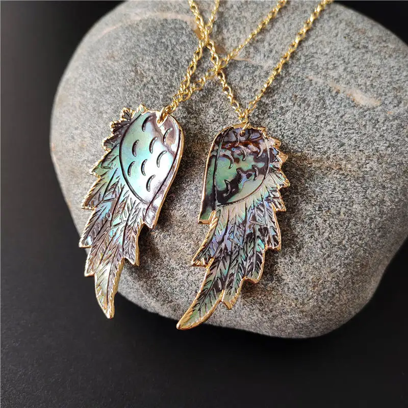 FUWO Wholesale Angels Wing Abalone Shell Necklace,Golden Plated 17/18/19/20/22/28 Inches Chain Jewelry For Women 5 Pcs/Lot NC542