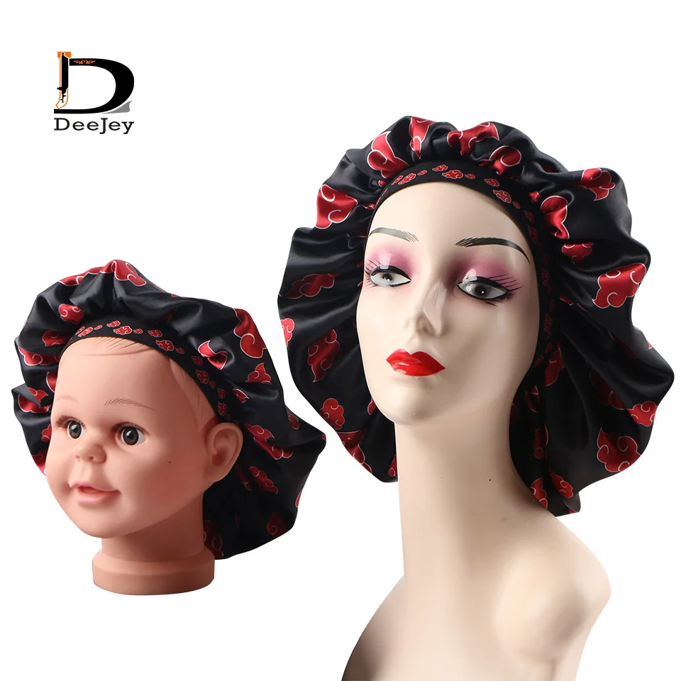 Luxury Mommy and me child baby and adult double layer satin bonnet with wrap frontal headband lace melt elastic band