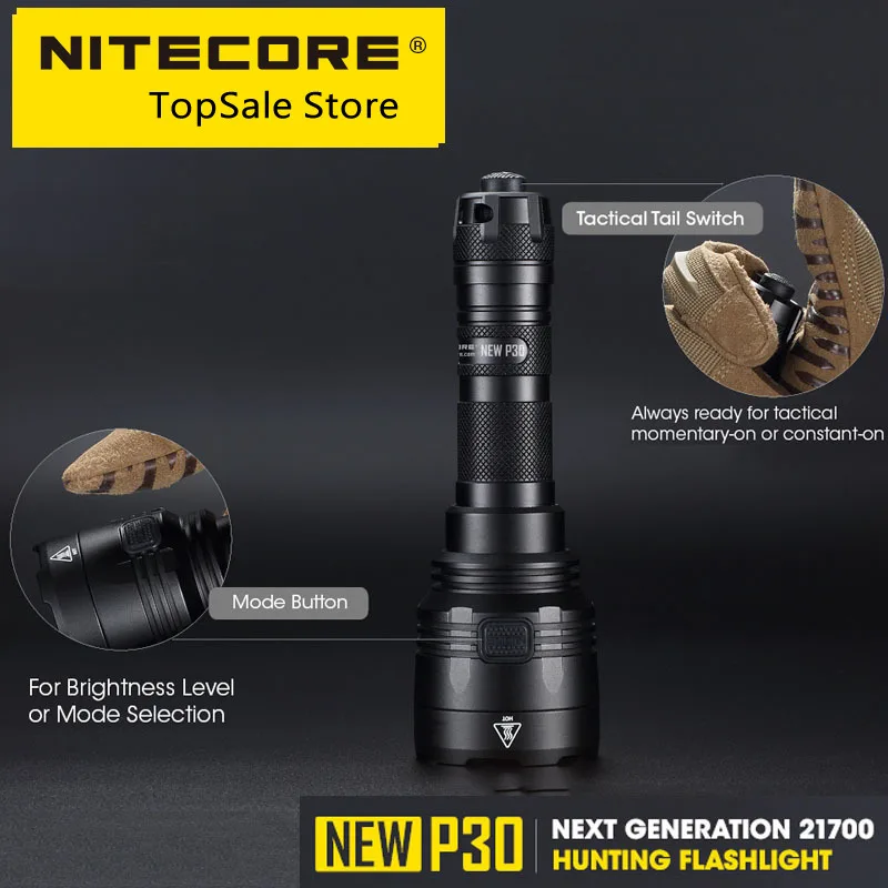 Nitecore NEWP30 HUNTING KIT Outdoor Tactical Flashlight LED Torch Light NL2140 4000mAh 21700 Battery+ UI2 Charger +Remote Switch