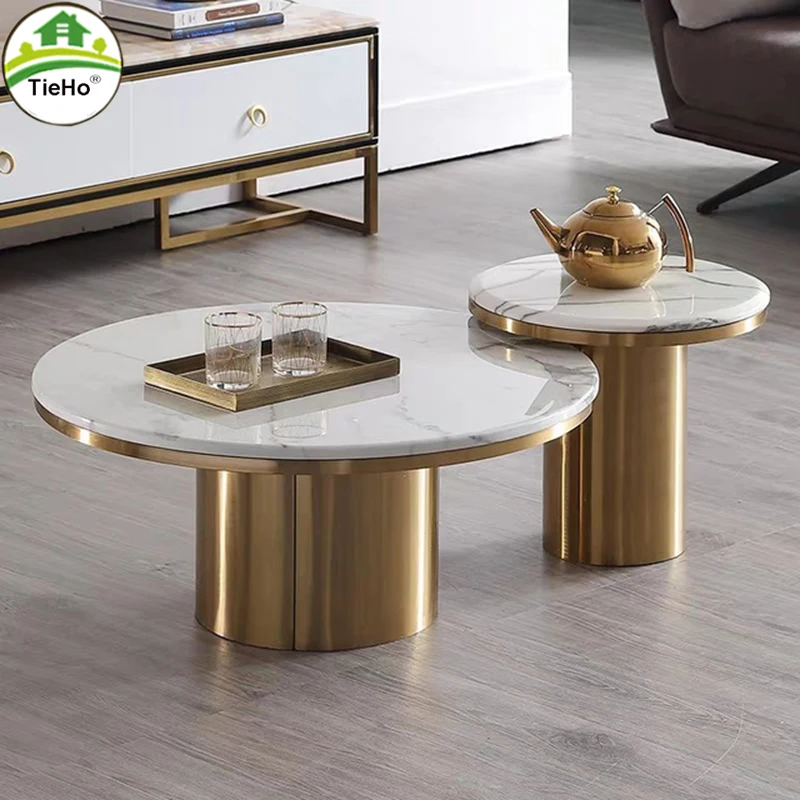 Modern Marble Coffee Table Round Small Nesting Tables Living Room Sofa Corner Table Luxury Gold Stainless Steel Base Tables