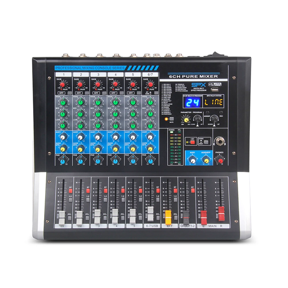 Profesjonalny sprzęt Audio mikser Bluetooth 6/ 8 kanałów 12 kanałów konsoleta DJ konsoli z DSP dla konferencji, etapie, głośnik z liniową matrycą