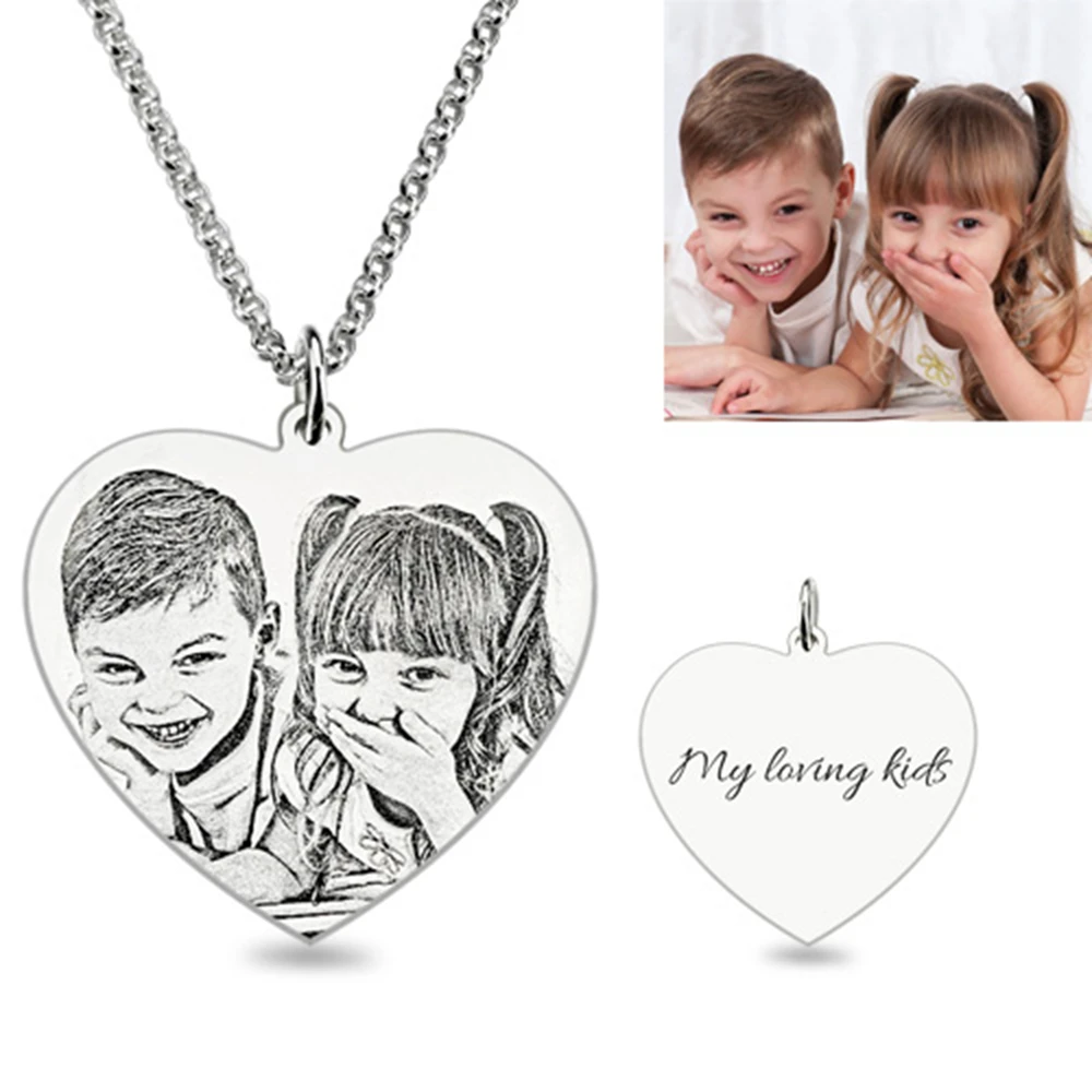 Uonney Dropshipping Engravable Necklace Jewelry For Women Heart Photo Pendant Necklace Personalized Gifts Mother's Day