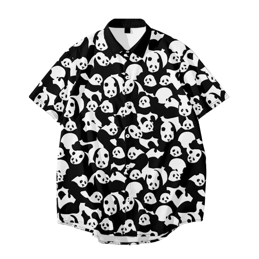 Casual Streetwear Panda Printed Short Sleeve Shirt Men Hawaii Fashion Harujuku Beach Shirts Oversize XXS-6XL