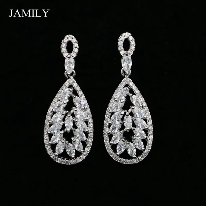 Banana Leaf Shape 925 Sterling Silver Jewelry Natural White Cubic Zirconia Crystal Dangle Long Earrings For Women