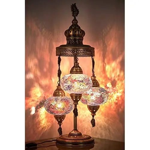 

(16 Colors) laModaHome 2020 - 3 BIG GLOBES Magnificent Handmade Turkish Moroccan Mosaic Tiffany Table Desk Bedside Lamp Lampshad