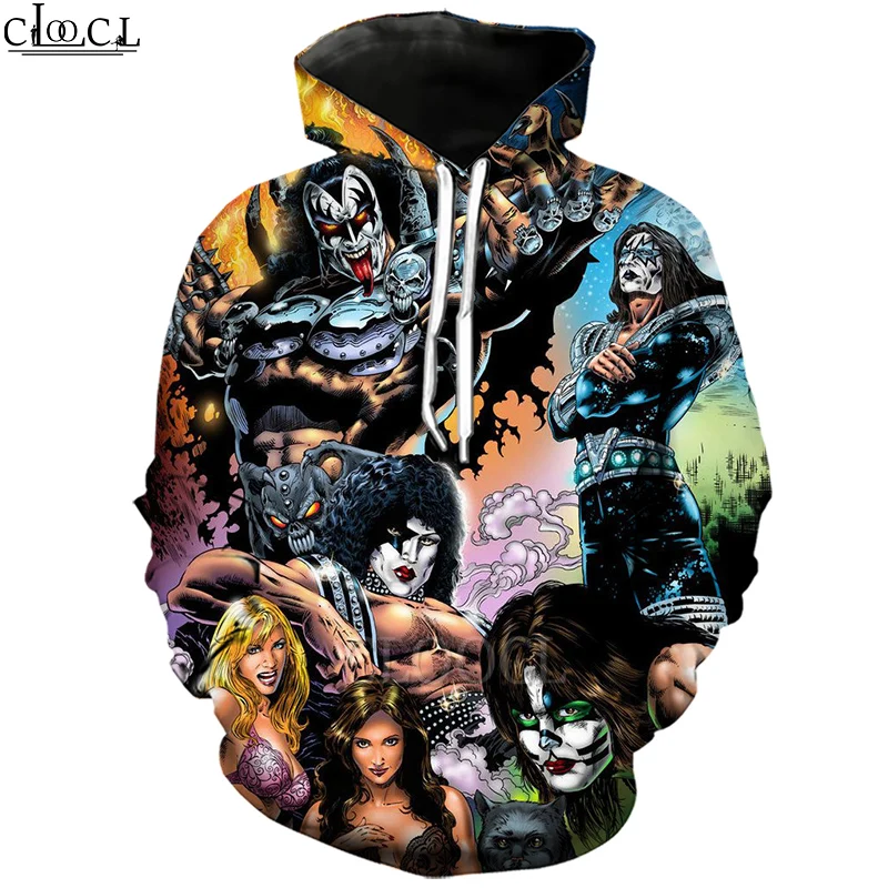 HX Newest Men Women Rock Band KISS 3D Print Hoodie Unisex Casual Harajuku Style Hot Sale Hoody Tops