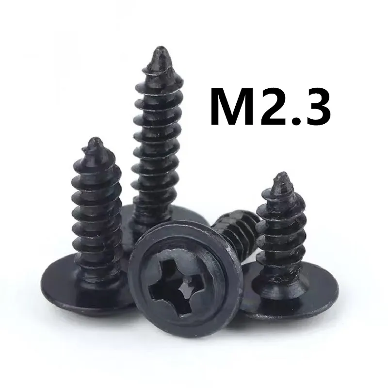 

500PCS M2.3x4/5/6/8/10/12mm Round Head Carbon Steel PWA Screws Self-tapping Screws Black Padded