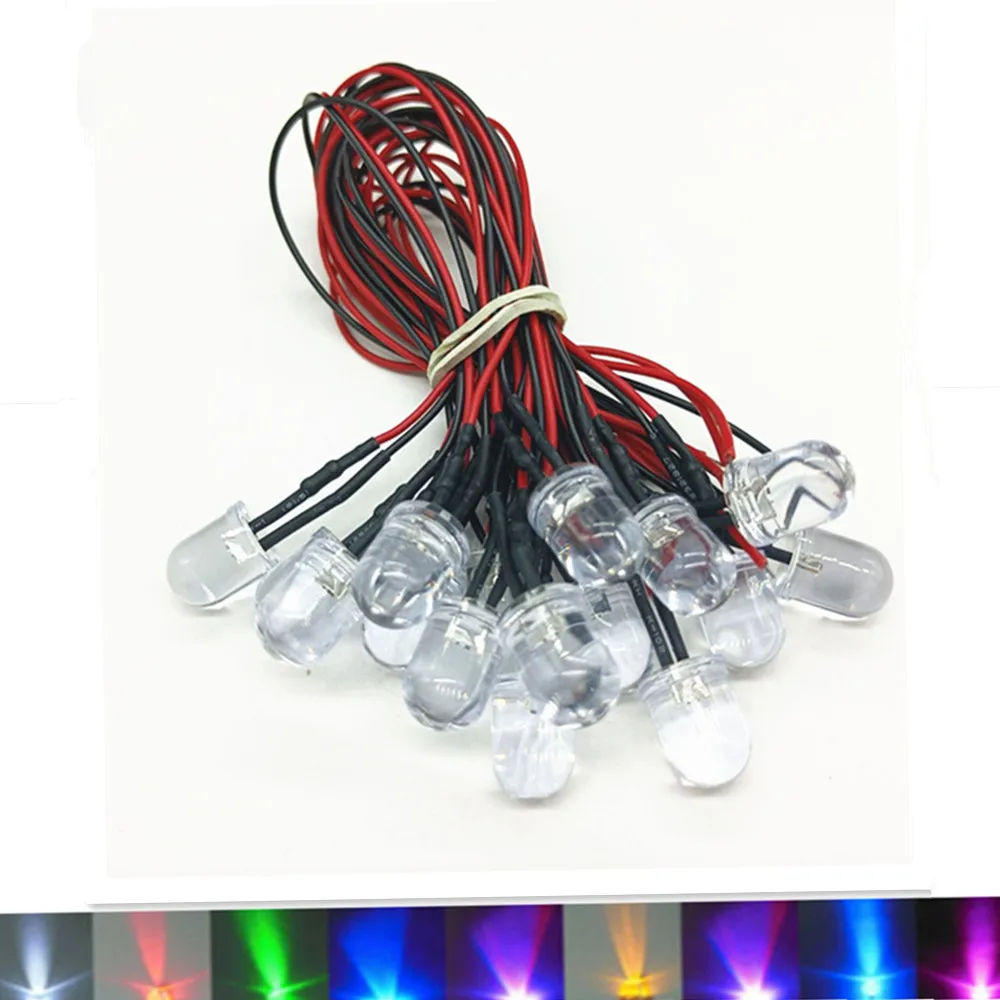 10PCS/lot DC5-12V 3mm-10mm Red/Green/Blue/RGB Fast Slow white UV Round Pre-Wired Water Clear LED With Plastic Holder