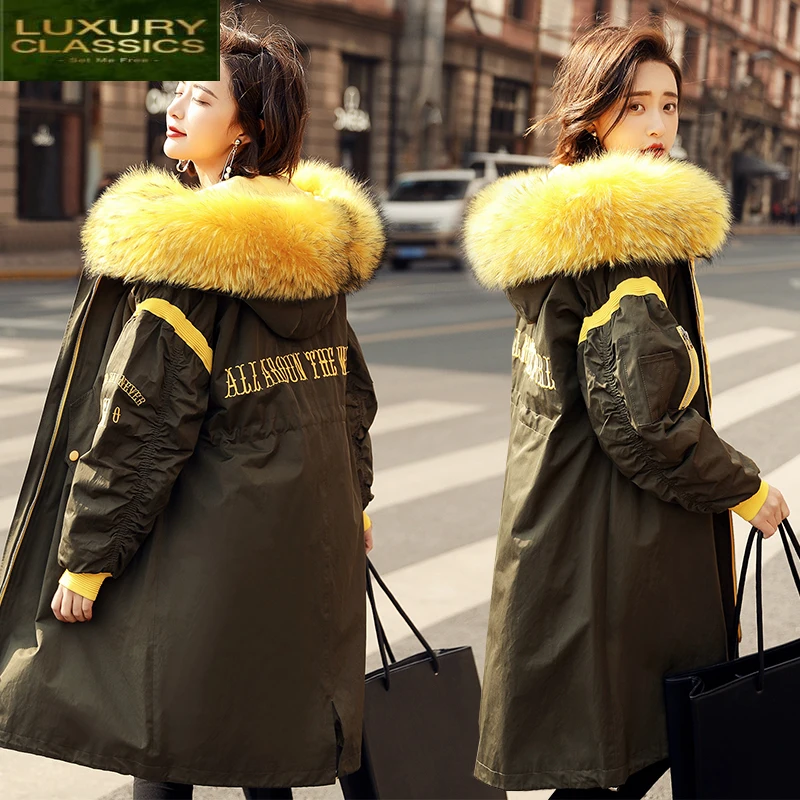 Jackets Women's Winter Down Thick Warm White Duck Down Coat Female Large Real Raccoon Fur Hooded Long Parka Coats LWL1143