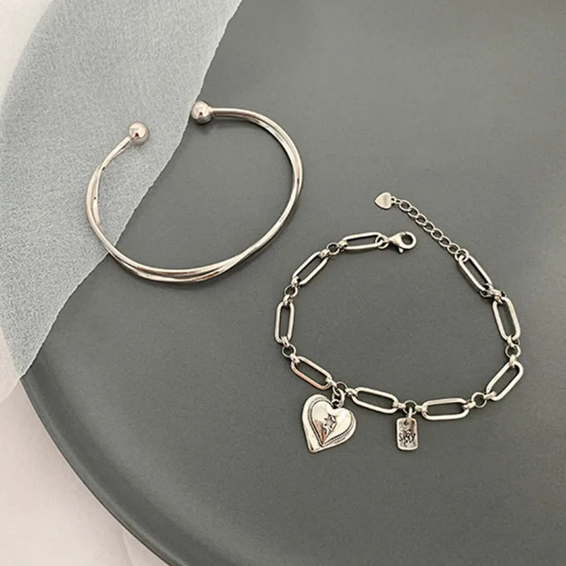 Minimalistischen 925 Sterling Silber LIEBE Herz Armbänder Für Frauen Neue Mode Vintage Handmade Birthday Party Schmuck Geschenke