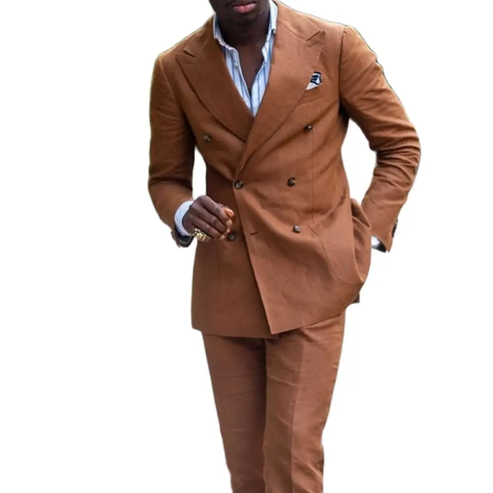 

Costume Homme Peaked Lapel Men Suits Sets Double Breasted Wedding Blazer Trousers Slim Fit Brown Party Wear 2Pcs Jacket+Pants