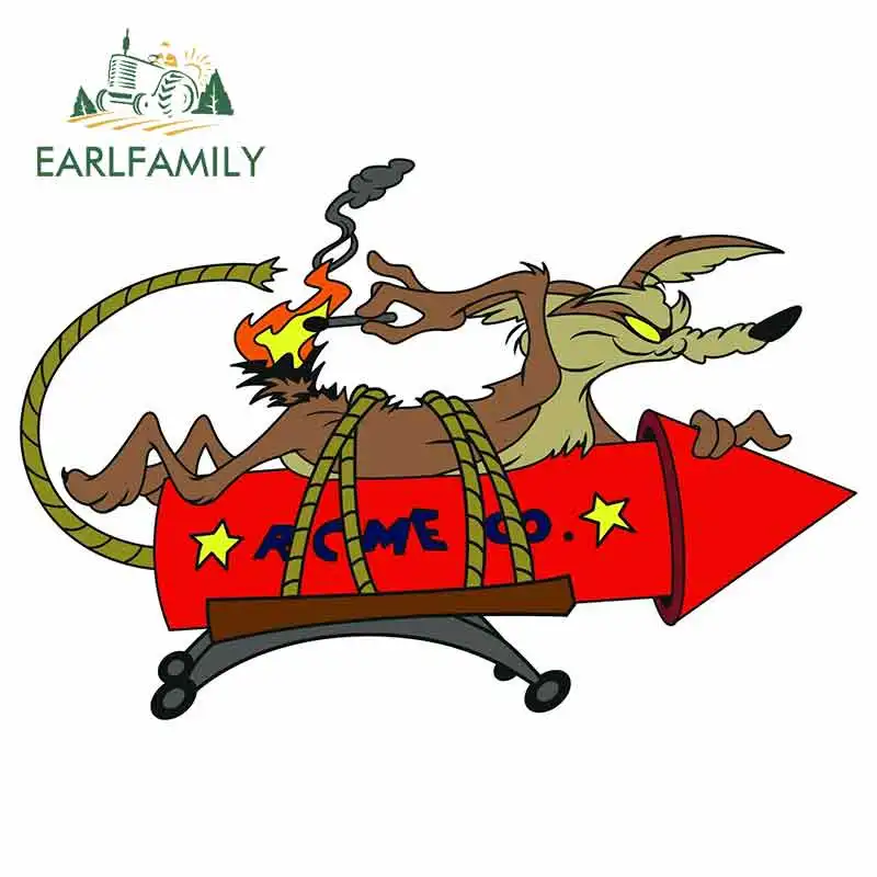 EARLFAMILY Cartoon Car Sticker FOR Wile E Coyote ACME Rocket Vinyl Decal Anime Car Styling Waterproof Car Accessories