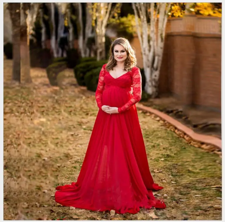Classic Sexy Maternity Shoot DressesLong sleeve lace Pregnancy Photography Dress Lace Chiffon Pregnant Women Blue For Photo