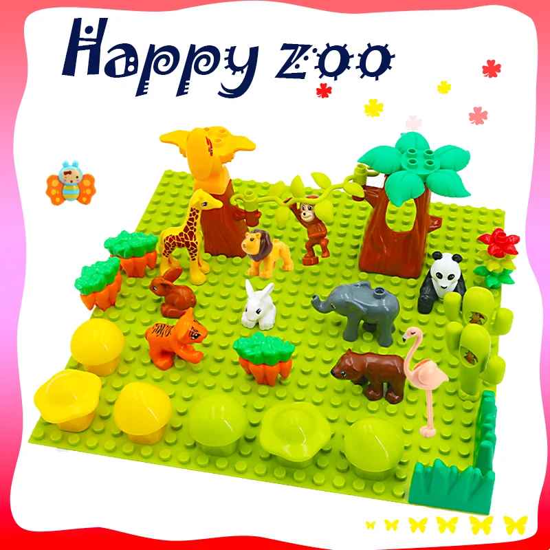 DIY Zoo Construction Bricks Tiger Rabbit Lion Big Size Particle Building Blocks Animals Educational Toys For Child