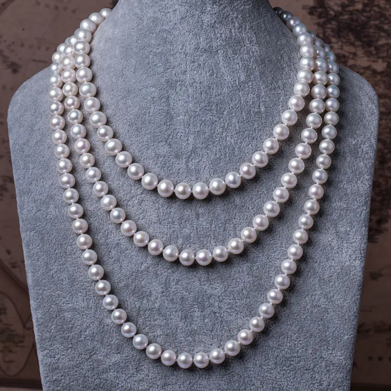 

classic 8-9mm south sea round white pearl necklace 50inch14k