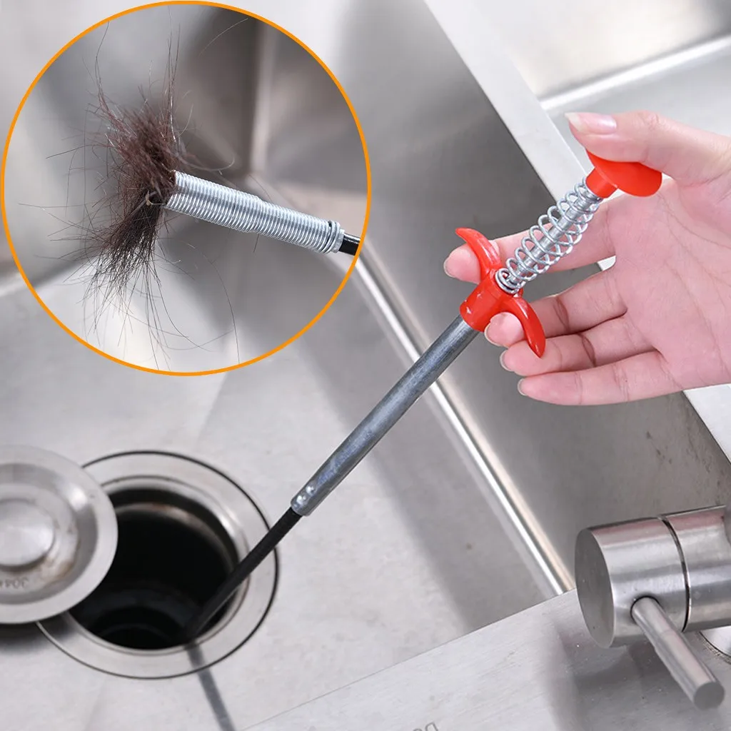 

90Bathroom Hair Sewer Cleaning Brush Kitchen Sink Tub Toilet Dredge Pipe Snake Brush Tools Creative Bathroom Kitchen Accessories