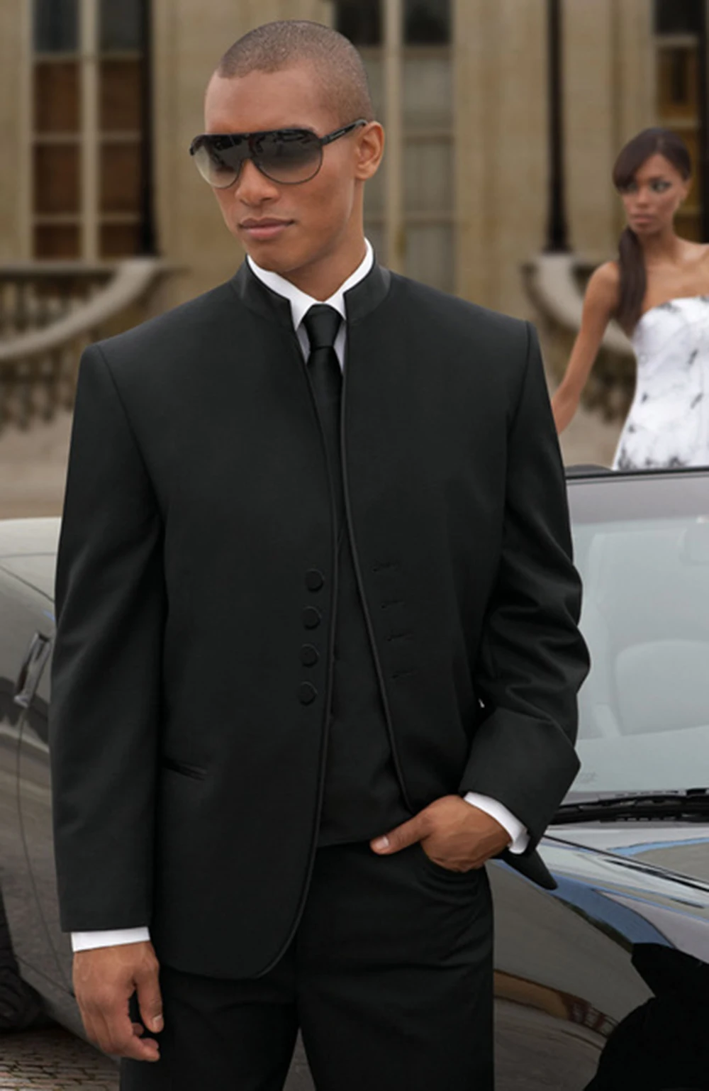 SOLOVEDRESS Chinese Style Stand-up Collar Classic Men's Suit Dress Two-piece Stand Collar Round Neck Wedding Groom