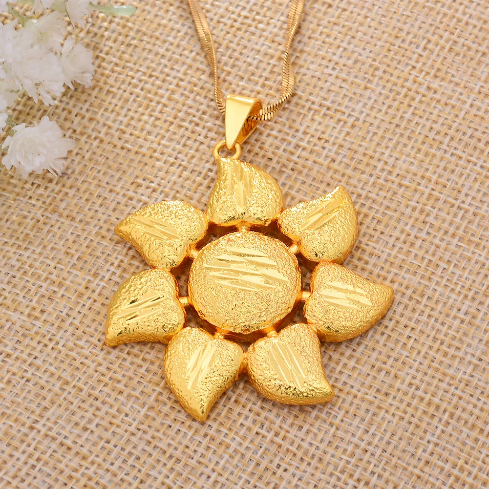 

Big Dubai Africa Sun Flower Copper Gold Color Necklace For Men Women Gold Color Chain Necklace Jewelry