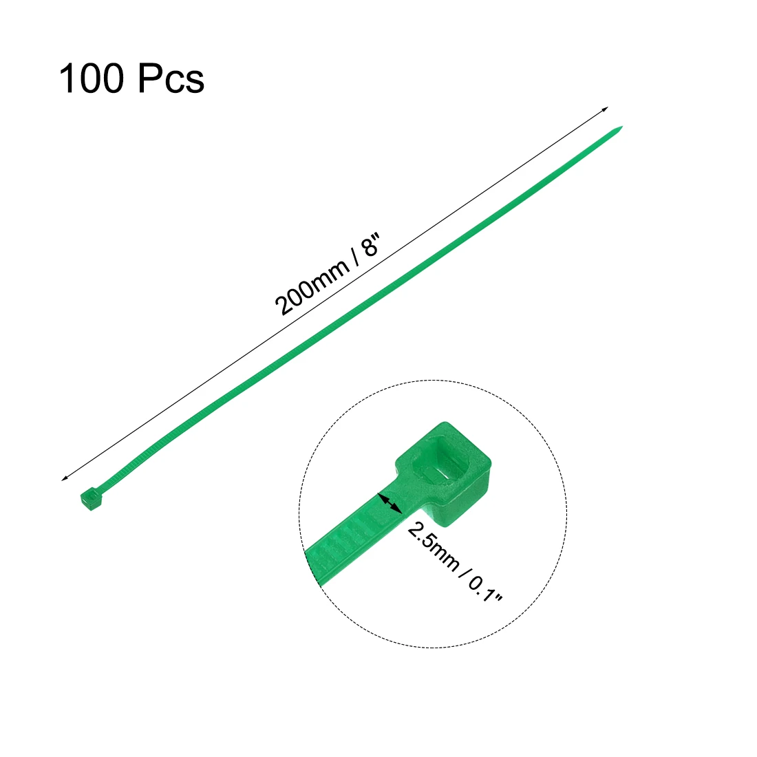 Uxcell-セルフロッキングナイロンタイラップ、ケーブルジッパー、フレキシブル、グリーン、シングルユース、200x2.5mm、100個