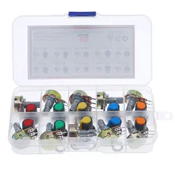 10Pcs WH148 Single Potentiometer Kit box B1K/B2K/5K/10K/20K/50K/100K/500K/1M with knobs Single potentiometer set Shaft Nuts