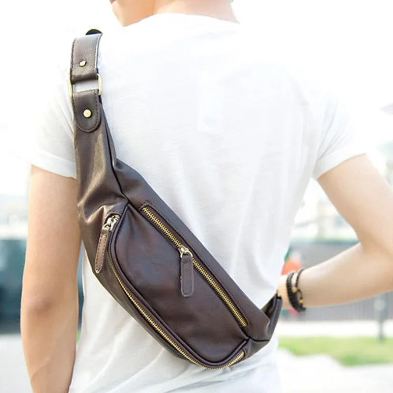 Fashion Men\'s Chest Bag Luxury PU Leather Shoulder Bag Men Chest Pack Outdoor Multi-pocket Waist Bag Mens Sling Solid Chest Bags