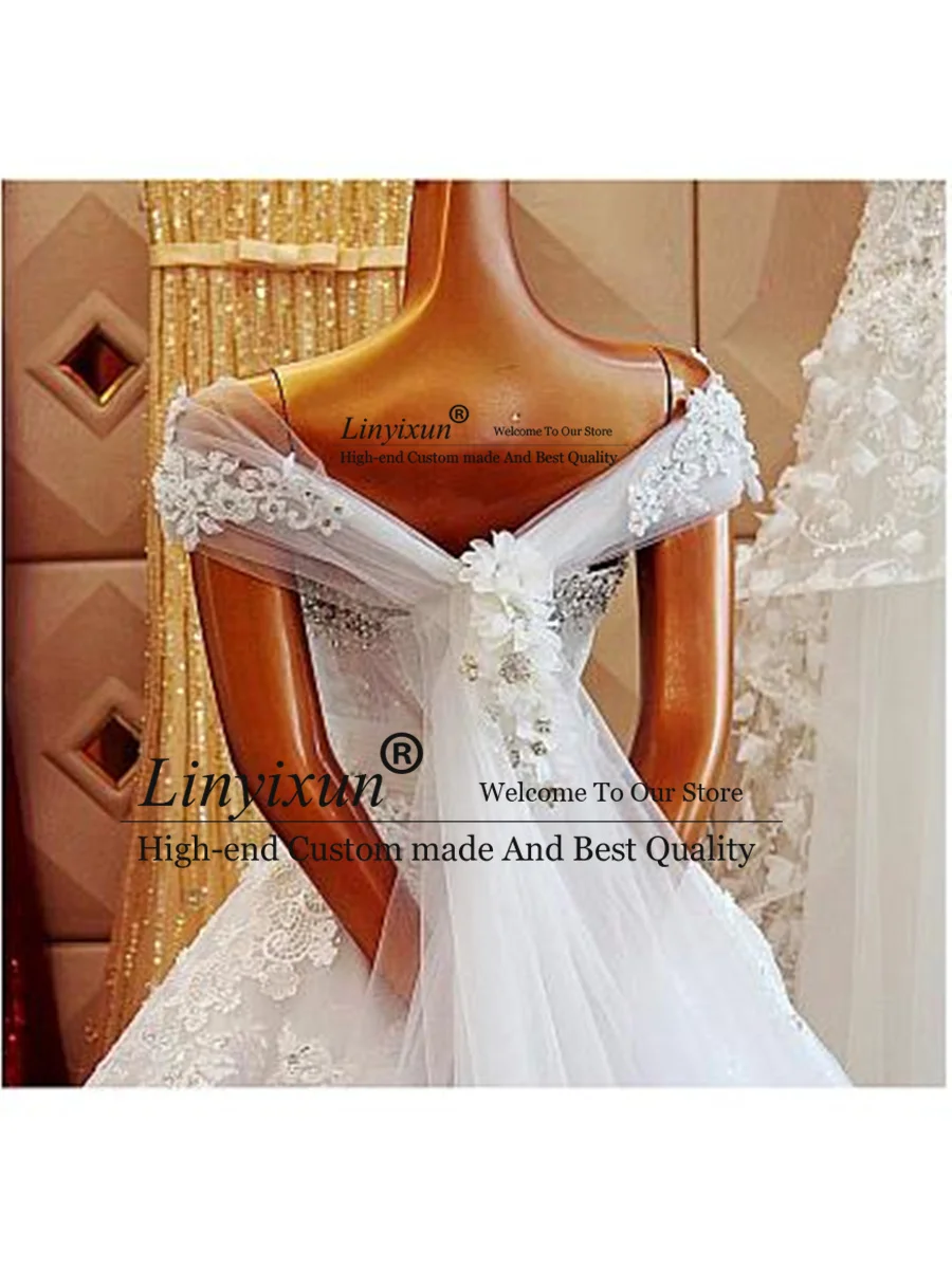 Incrível tule fora do ombro vestidos de casamento com decote em v 2021 tribunal trem vestido de baile personalizado fazer vestidos de novia com apliques de renda