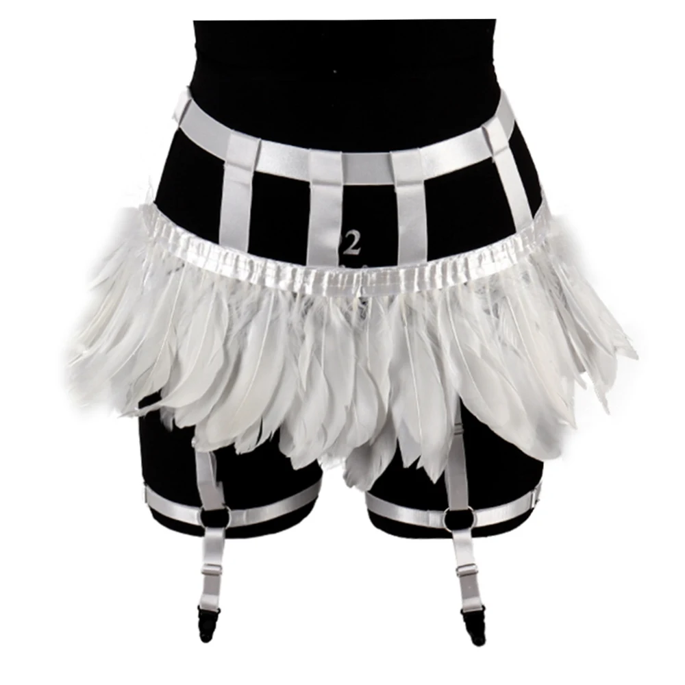 

Full Body Feather Accessories White Harness Plus Size Stockings Open Cage Chest Sexy Garter Belt Dance Clothing Halloween Rave