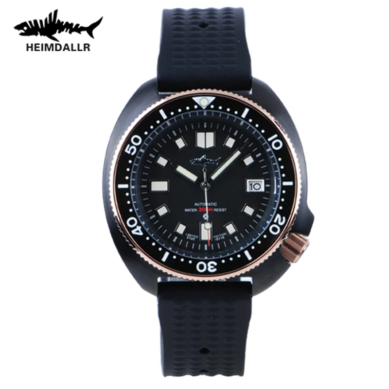 Heimdallr Turtle Dive Watch Men NH35 Automatic Mechanical Watches PVD Black Dial 20bar Water Resistant Saphirre Crystal Watch