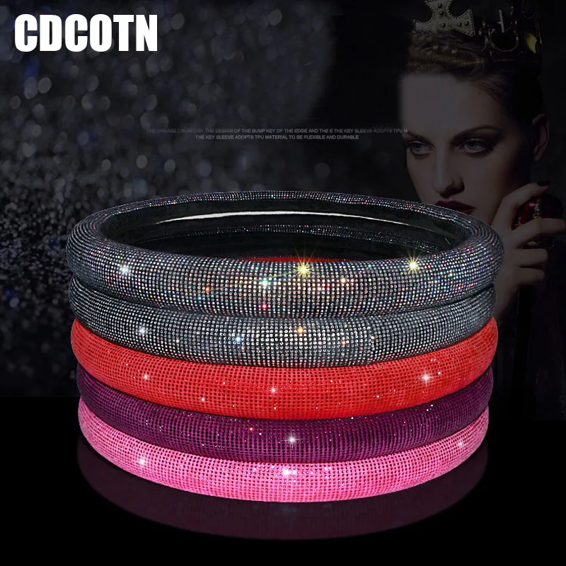 New Crystal Rhinestone Red White Pink Diamonds Women Car Interior Accessorie Car Steering Wheel Covers Universal For Most Models