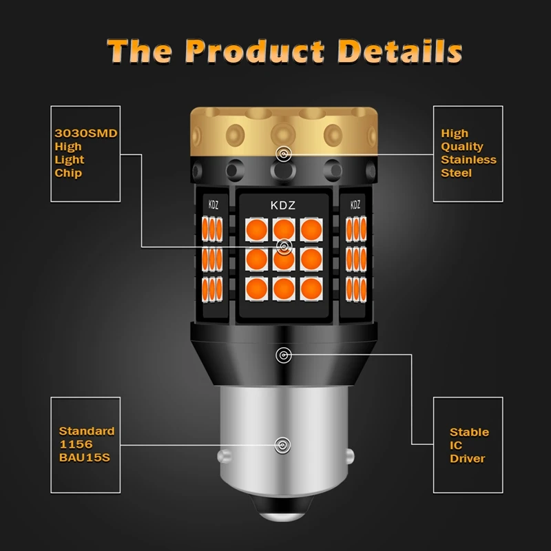 2pcs NO Hyper Flash 1156 BA15S P21W BAU15S PY21W T20 7440 Led Bulb Turn Signal Light Lamps Amber Orange Canbus Error Free Leds