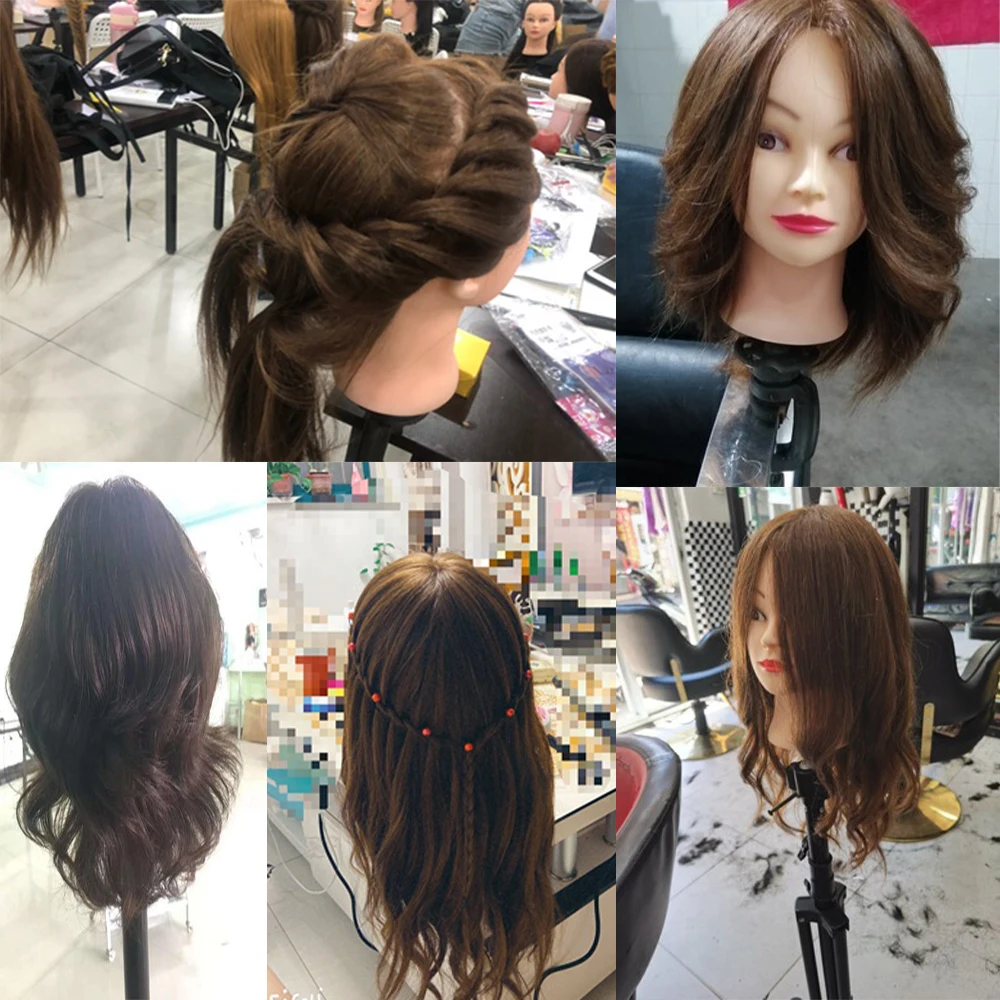 80% Human Hair Mannequin Heads For Hairdresser Practice Hair Styling Training Doll Head Can Practice Curly Hot Iron Straighten