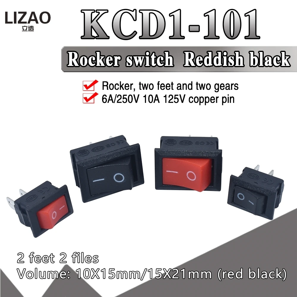 5pcs KCD1 Rocker Switch Push Button Mini Switch 6A-10A 250V KCD1-101 2Pin Snap-in On/Off 10*15 21*15MM Black Red White