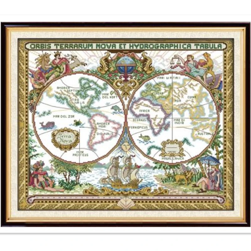 Old world map cross stitch kit  14ct 11ct print canvas hand sew cross-stitching embroidery needlework wall decor