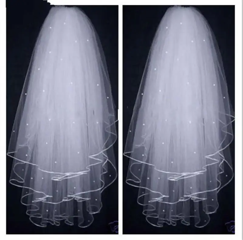 Glamorous/Dramatic High Quality Soft Bridal Illusion White/Ivory 3T Ribbon Edges with Pearls Bridal Wedding Veils